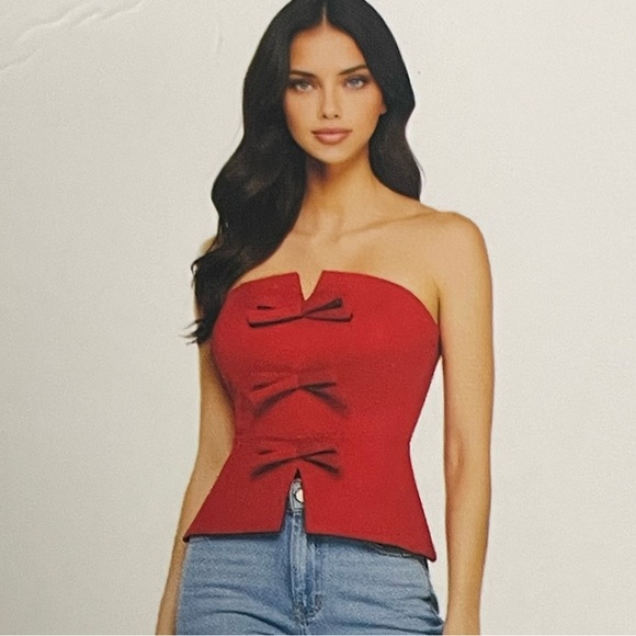 New Milk & honey red bow bustier strapless  top - Picture 2 of 10